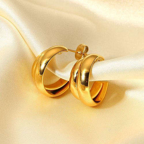 brincos de argola geométricos de aço inoxidável simples de ouro 18k fashion