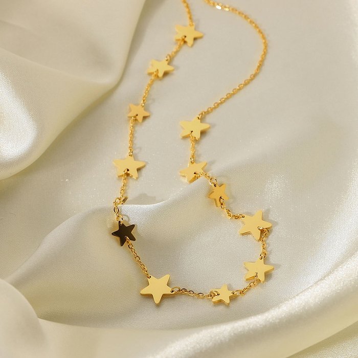colar de aço inoxidável banhado a ouro 18k estrela de cinco pontas colar de joias artesanais atacado