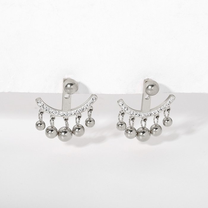 simple round bead tassel pendant stainless steel earrings wholesale jewelry