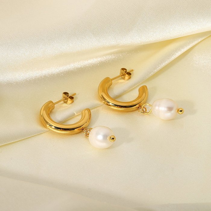 wholesale jewelry pearl pendant Cshaped stainless steel earrings jewelry