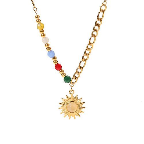 Fashion Sun Stainless Steel Pendant Necklace Gold Plated Inlay Opal Stainless Steel Necklaces