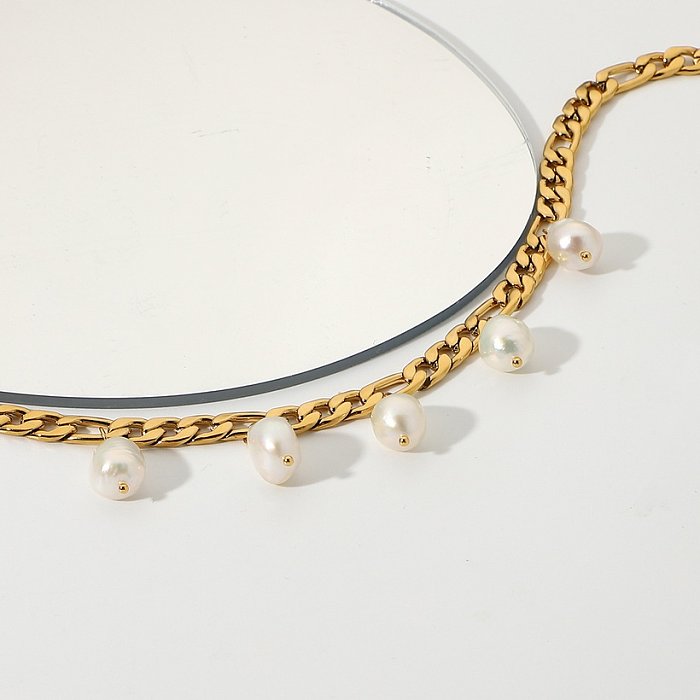 pingente barroco de pérolas de água doce 18k pulseira de aço inoxidável banhado a ouro
