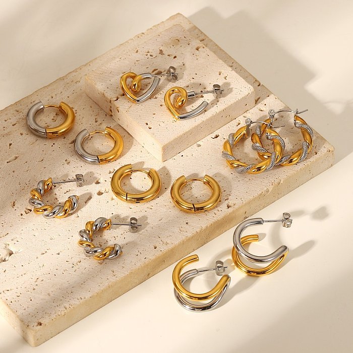 brincos geométricos de ouro e prata em aço de titânio banhado a ouro 18k fashion