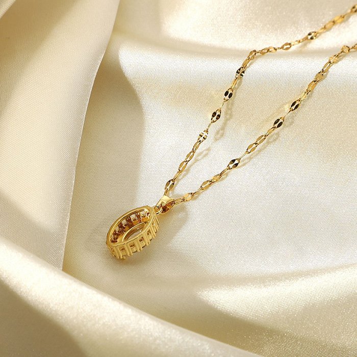18k Gold Plated Stainless Steel Jewelry Spindle Shape White Cubic Zircon Pendant Necklace
