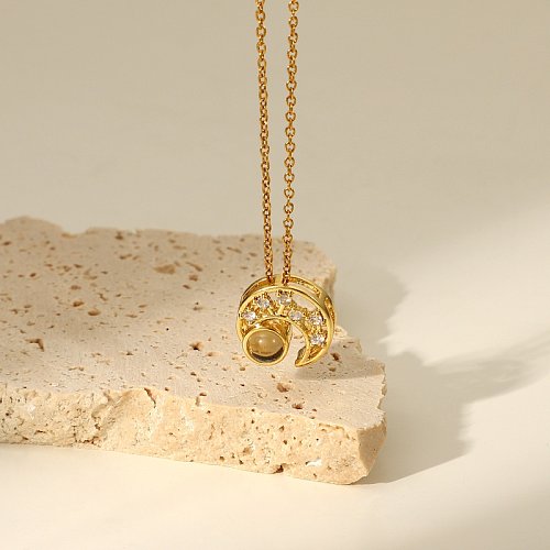 Romantische 100-Sprachen-Halskette Ich liebe dich Edelstahl-Halskette aus massivem Kubikzirkon mit hohlem Mond