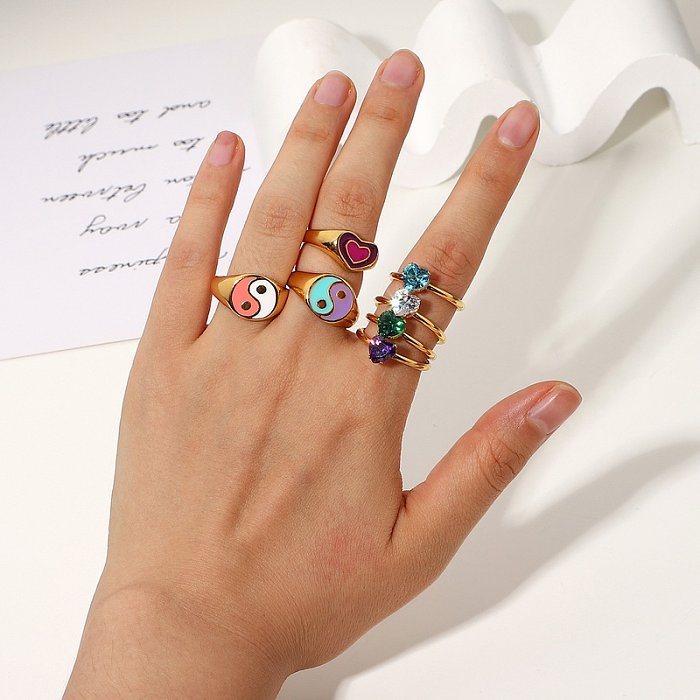 retro heartshape zircon stainless steel ring