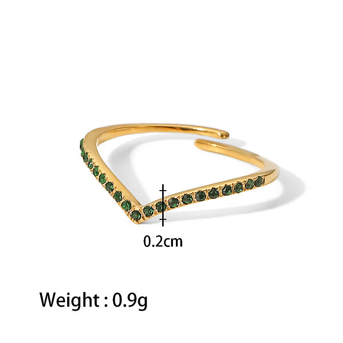 Anéis de aço inoxidável de zircão com incrustação de anel aberto geométrico fashion de aço inoxidável