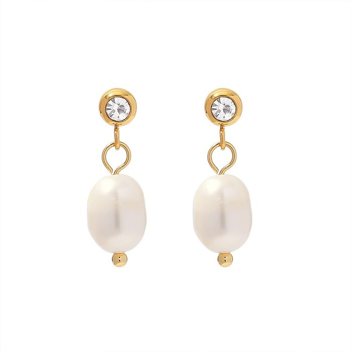 Elegante geometrische Edelstahl-Tropfen-Ohrringe Vergoldete Perlen-Edelstahl-Ohrringe