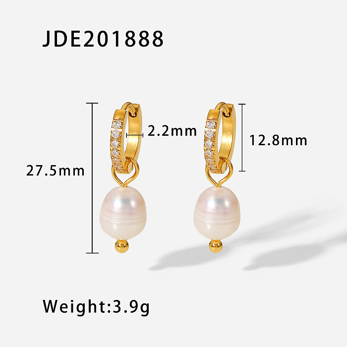 Boucles d'oreilles pendantes géométriques Zircon en acier inoxydable plaqué or 18 carats de style vintage
