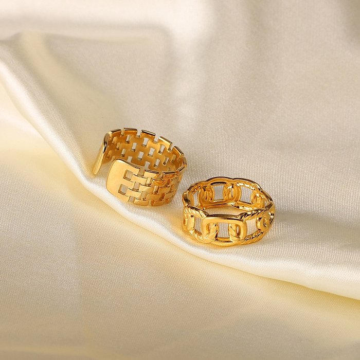 Anel de dedo masculino e feminino europeu e americano aço titânio galvanizado ouro 18 k aço inoxidável torção corrente anel aberto ornamento