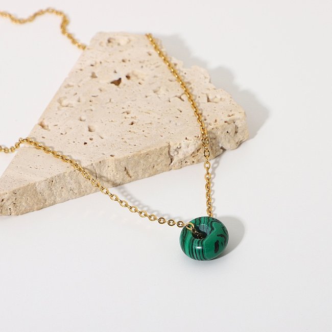 vente en gros bijoux vert malachite pendentif rond en acier inoxydable collier bijoux