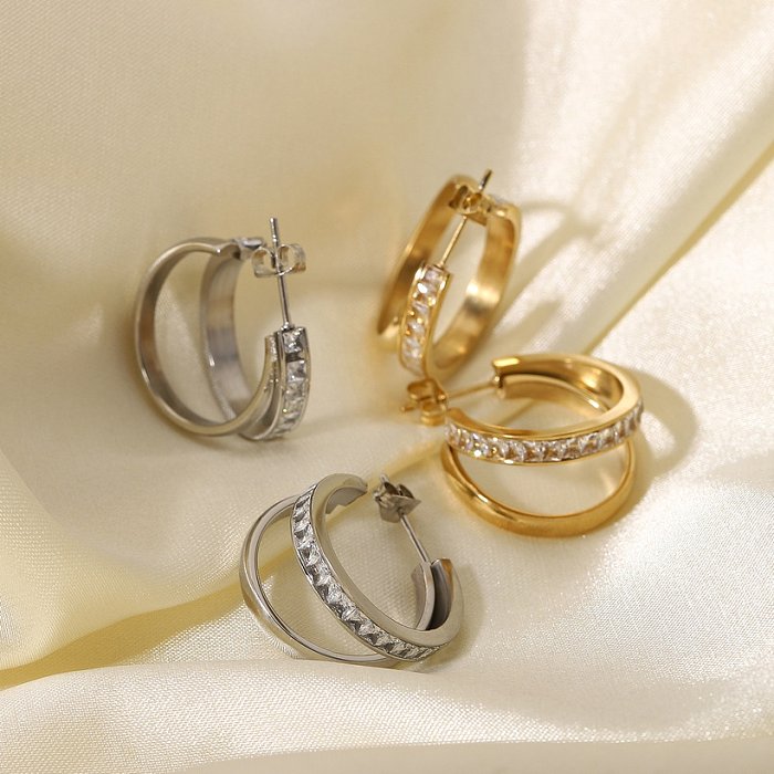 bijoux en gros de clou d'oreille en acier inoxydable double couche plaqué or simple