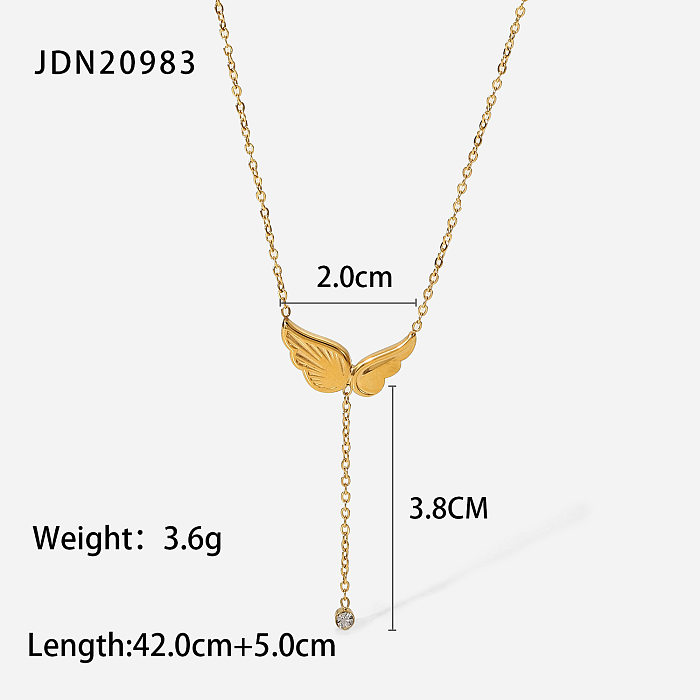 Colar de aço inoxidável com asas assimétricas em ouro 18K fashion em forma de Y