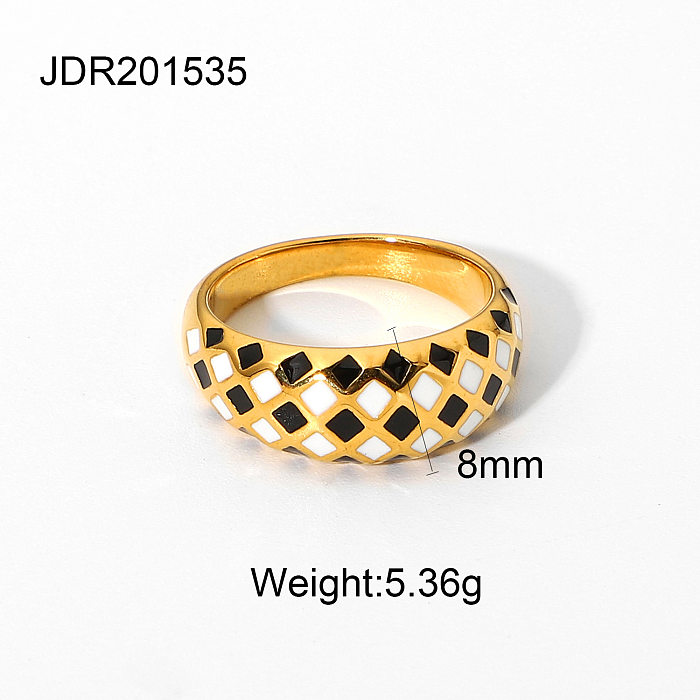 Fashion 18K Gold Plated Stainless Steel Heart Chessboard Check Ring Couple