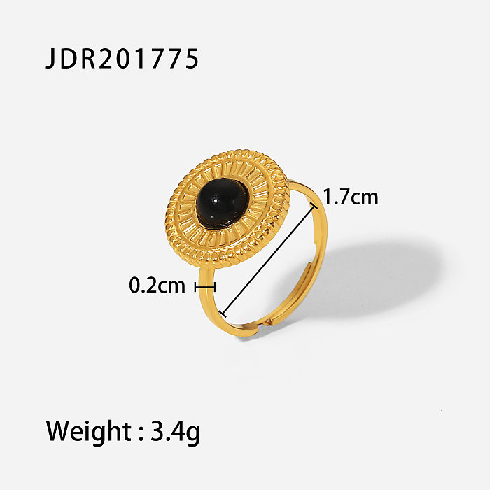2022 Neuer verstellbarer Ring aus schwarzem Halbedelstein aus Edelstahl