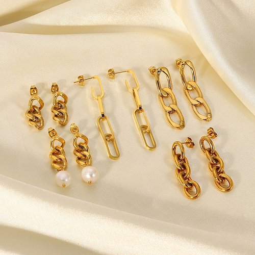 einfache Ohrringe aus Titanstahl, lange kubanische Kettenohrringe, 18 Karat Gold, Damenschmuck
