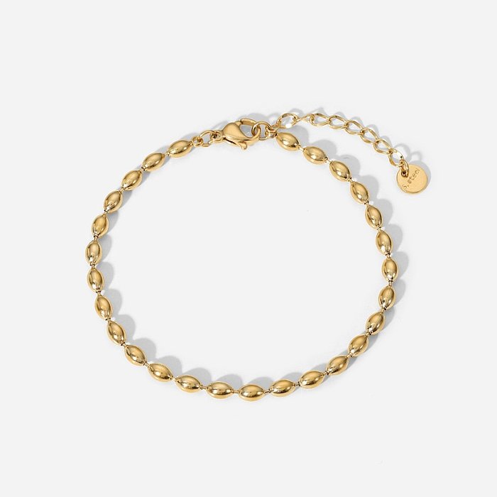 Nova moda joias de contas ovais simples pulseira de aço inoxidável banhado a ouro 14K