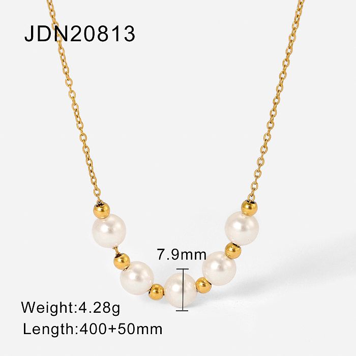 Collier de perles en or à cinq perles en acier inoxydable à la mode