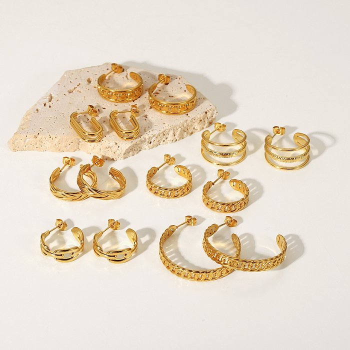 Pendientes en forma de cadena de aro de acero inoxidable chapados en oro de 18 quilates de moda