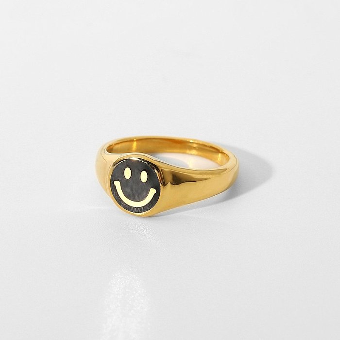 Anel de rosto sorridente pingando preto 18k ouro XNUMXk jóias anel de aço inoxidável