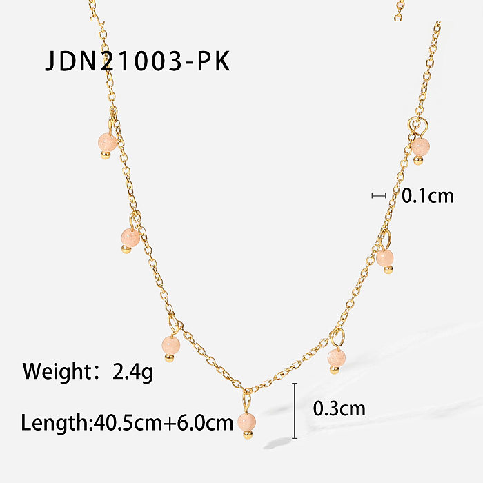 Colar de aço inoxidável de contas de milheto rosa fashion com borla em ouro 18K