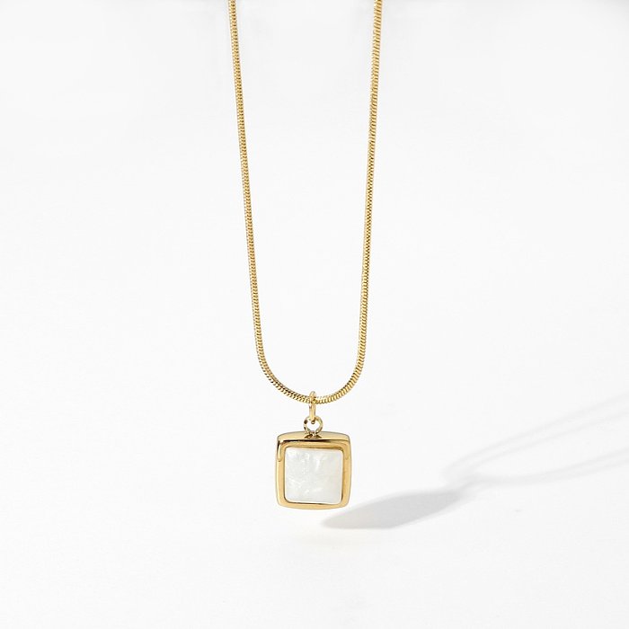 European and American Ins Internet Celebrity Style Simple 14K GoldPlated Stainless Steel Necklace Square White Jade Pendant Womens Necklace Ornament