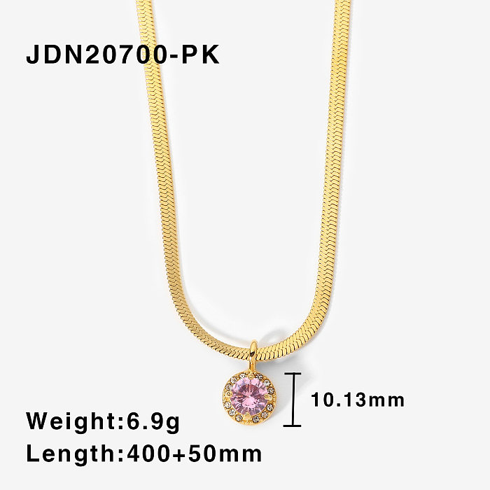 European and American wind 18k gold stainless steel round zircon double layer threedimensional pendant flat snake chain pendant necklace