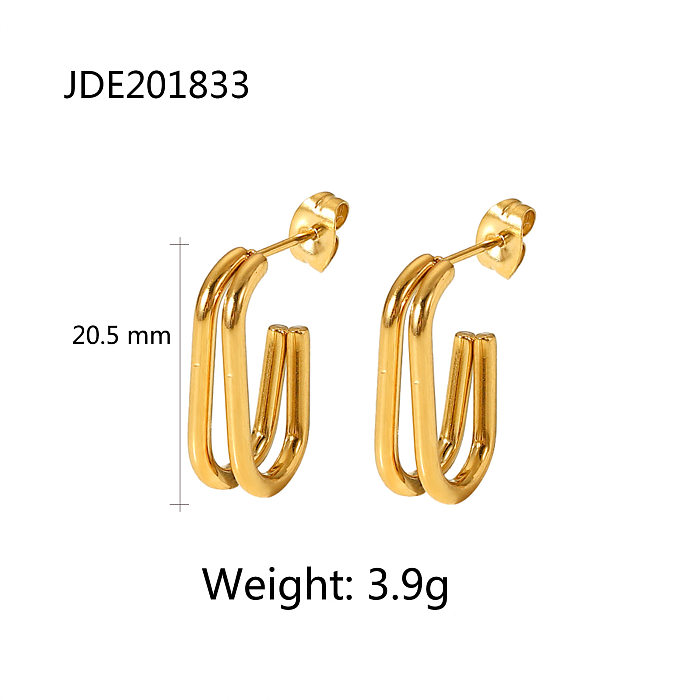 Pendientes en forma de cadena de aro de acero inoxidable chapados en oro de 18 quilates de moda