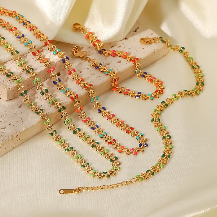 Colar de pulseiras de aço inoxidável coloridas folha da moda colares de aço inoxidável banhados a ouro