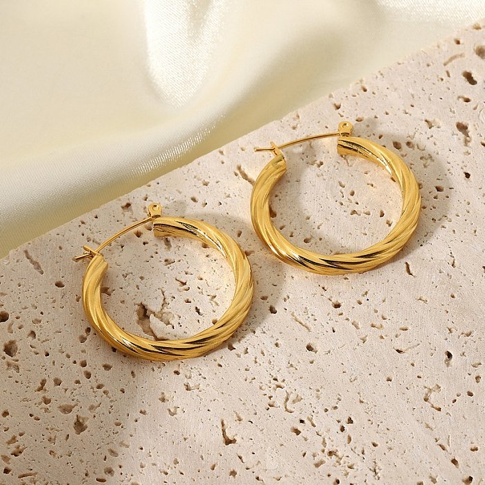 goldplated stainless steel twisted Cshaped metal earrings