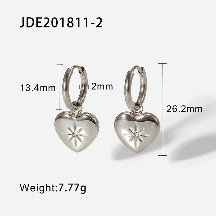 European and American stainless steel eightpointed star zircon inlaid heartshaped pendant ear hoop