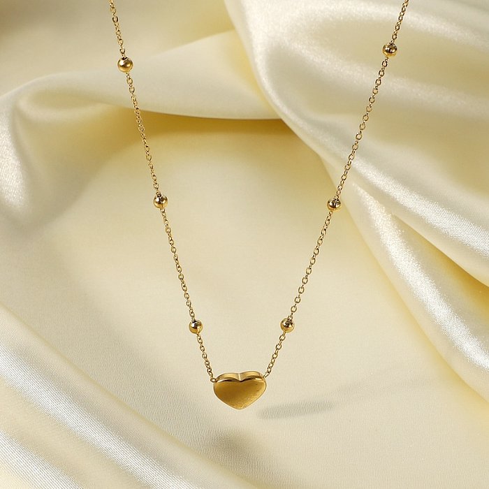 Nouveaux bijoux en acier inoxydable chaîne de perles rondes collier pendentif en forme de coeur