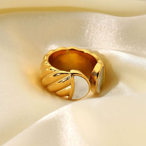 stainless steel white shell open thread wide face fashion ring geometric pair ring