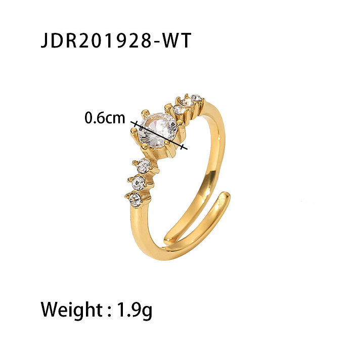 Anel aberto redondo de aço inoxidável fashion com zircônio banhado a ouro anéis de aço inoxidável