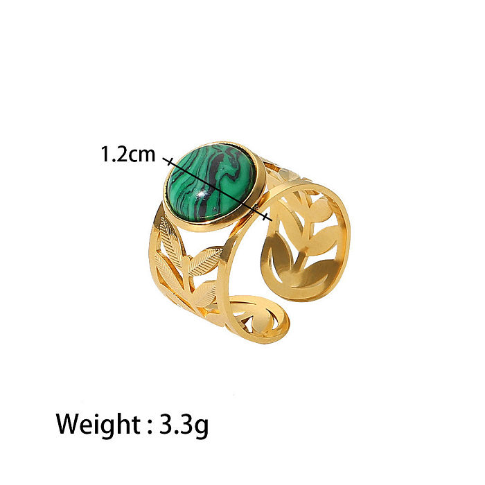 Fashion Leaf Stainless Steel Open Ring Hollow Out Artificial Gemstones Stainless Steel Rings