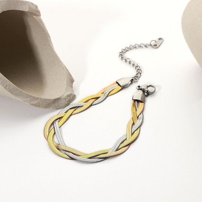 Bracelet à enroulement de chaîne de serpent à trois brins en acier inoxydable plaqué or 18 carats simple à la mode