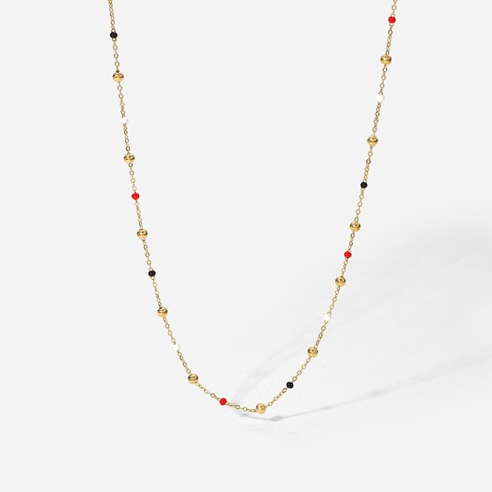 Nouveau collier en acier inoxydable en or 18 carats avec chaîne à boules d'huile dégoulinant de couleur rouge, blanche et noire