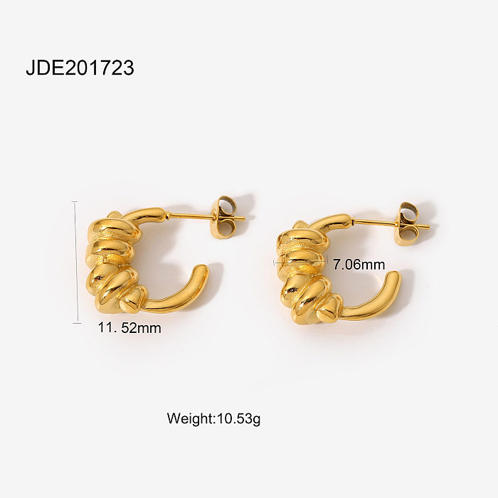 fashion style 18K gold stainless steel retro winding Cshaped earrings geometric earrings