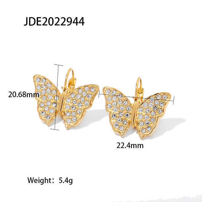 Sweet Butterfly Stainless Steel Earrings Plating Inlay Zircon Stainless Steel Earrings 1 Pair