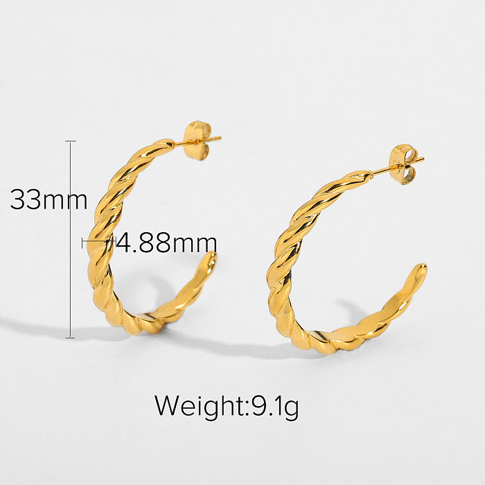 wholesale fashion twistshaped 18K goldplated stainless steel hoop earrings jewelry