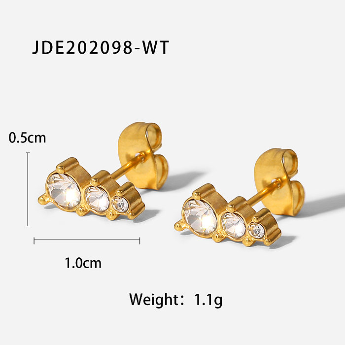 Fashion Stainless Steel 18K Gold Plated White Zircon Stud Earrings