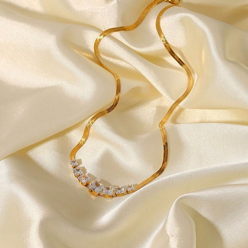 Novo estilo colar de corrente de cobra quadrado banhado a ouro 18k aço inoxidável zircão