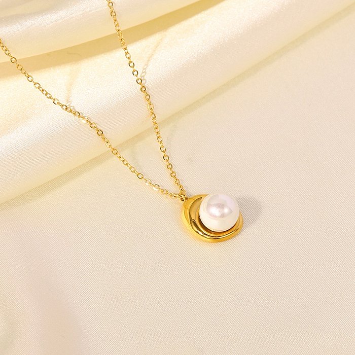 Fashion Water Drop Pearl 18K Gold Plated Pendant Stainless Steel Necklace