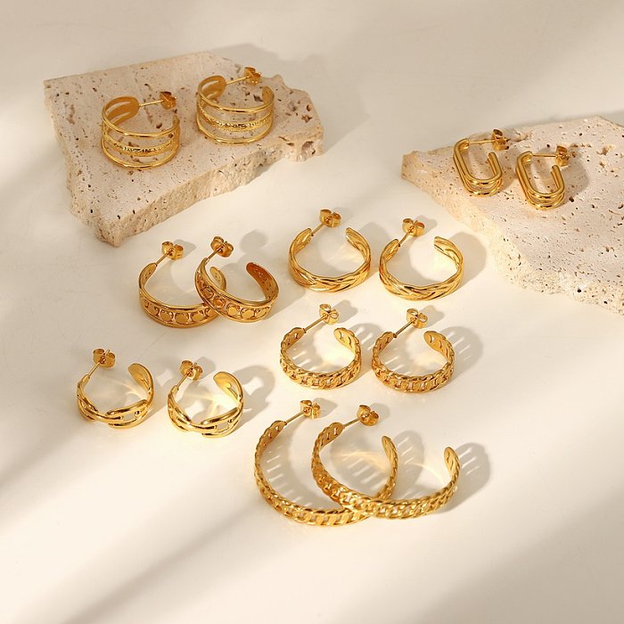 brincos de corrente de argola de aço inoxidável banhados a ouro 18k fashion em forma de c