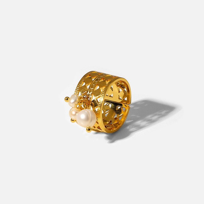 Geometrischer gleicher Ring 18K Gold-Edelstahl-Drei-Perlen-hohler offener Ring