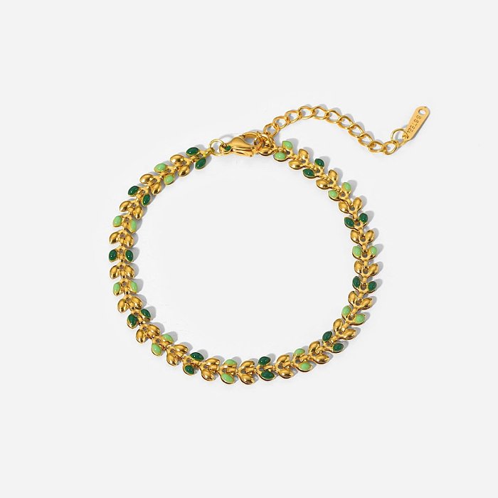 Moda feminina nova ouro 18k verde gota folha de oliveira pulseira de aço inoxidável