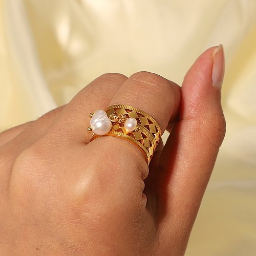 Geometrischer gleicher Ring 18K Gold-Edelstahl-Drei-Perlen-hohler offener Ring