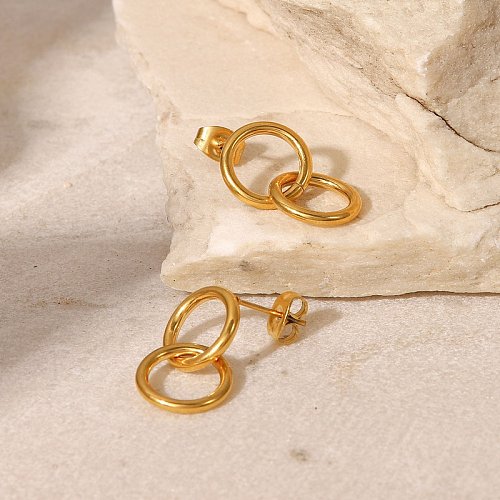 fashion 18K Gold plated Stainless Steel Double circle Pendant Earrings
