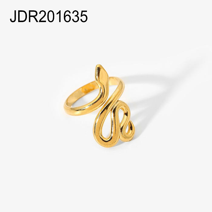 Anel aberto cruzado de corrente geométrica de moda europeia e americana anel de aço inoxidável banhado a ouro 18k