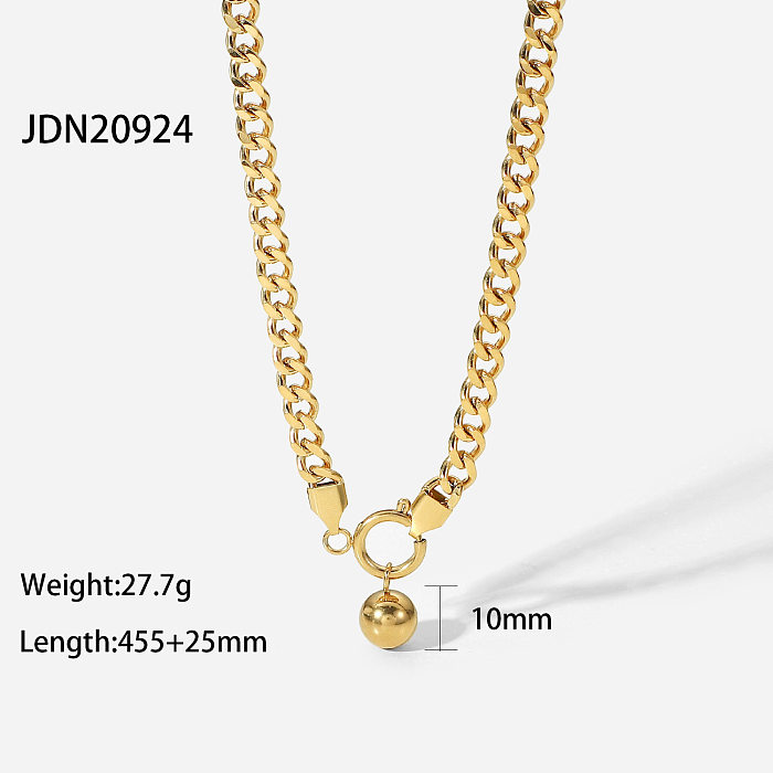 retro stainless steel 14K gold Cuban chain ball bead pendant spring buckle necklace